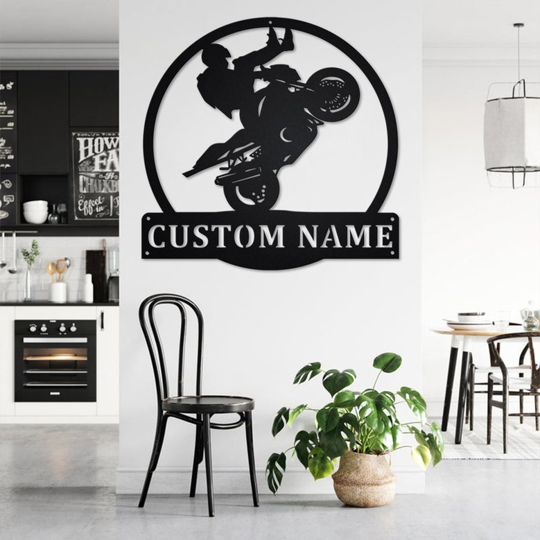 Custom Motocross Motorcycle Metal Wall Art, Personalized Biker Name Sign Decoration For Room, Motorcycle Metal Home Decor, Custom Motocross