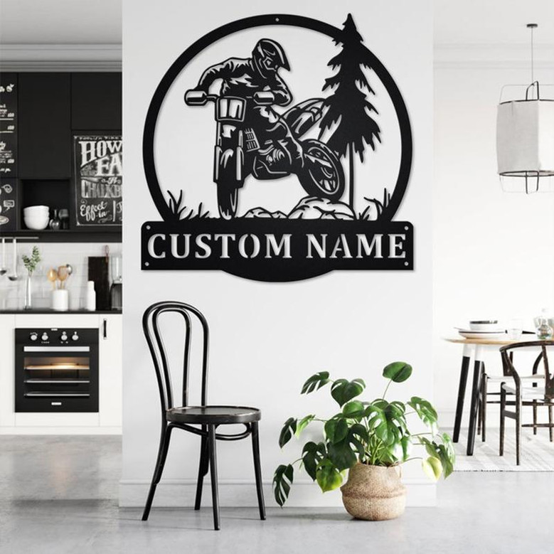 Custom Motocross Rider Metal Wall Art, Personalized Biker Name Sign Decoration For Room, Motorcycle Metal Home Decor, Custom Motocross Rider
