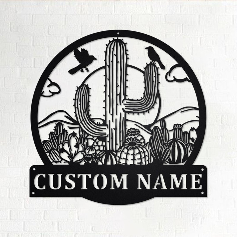 Custom Cactus Desert Metal Wall Art, Personalized Cactus Name Sign Decoration For Room, Cactus Metal Home Decor, Custom Cactus,Cactus Desert