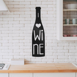 I Love Wine with Heart Framed in Wine Bottle Metal Wall Art, Metal Sign for Wine Lovers