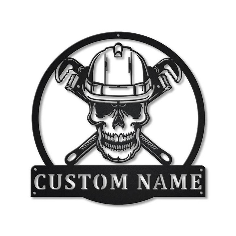 Personalized Skull Plumbing Metal Sign Art | Custom Skull Plumbing Monogram Metal Sign | Plumbing Gifts Funny | Hobbie Gift | Job Gift