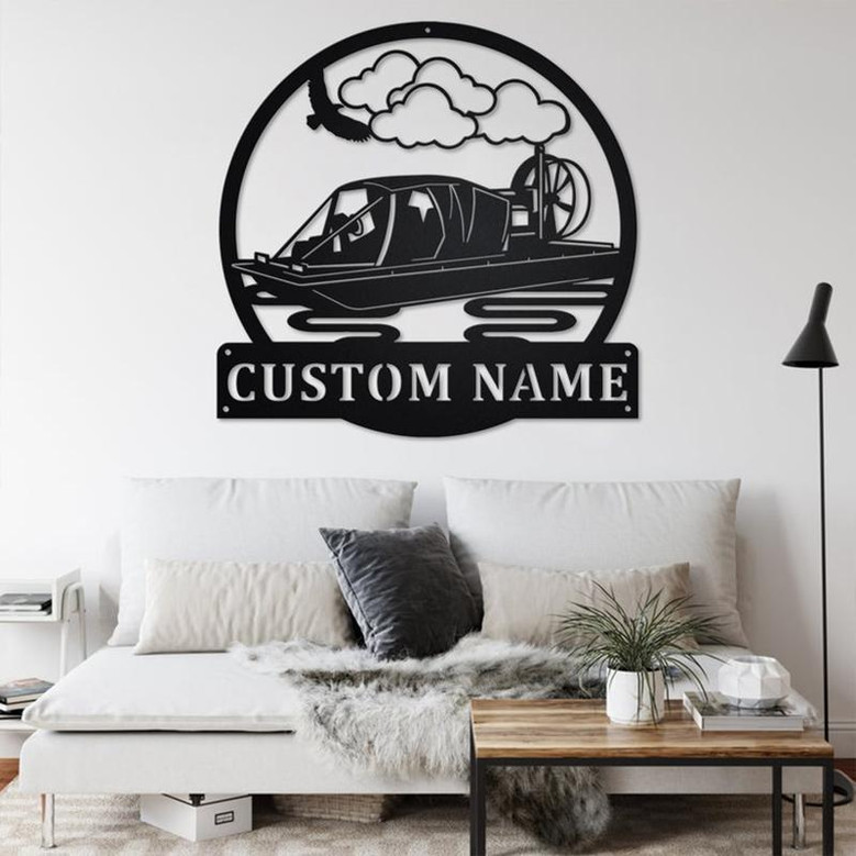Custom Hovercraft Speed Boat Metal Wall Art, Personalized Hovercraft Speed Boat Name Sign Decoration For Room, Speed Boat Metal Home Decor