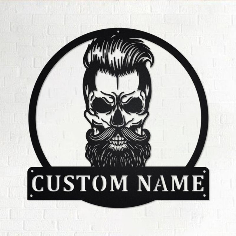 Custom Skull With Beard Metal Wall Art, Personalized Beard Name Sign Decoration For Room, Beard Home Decor, Custom Beard, Beard Dad, Beard