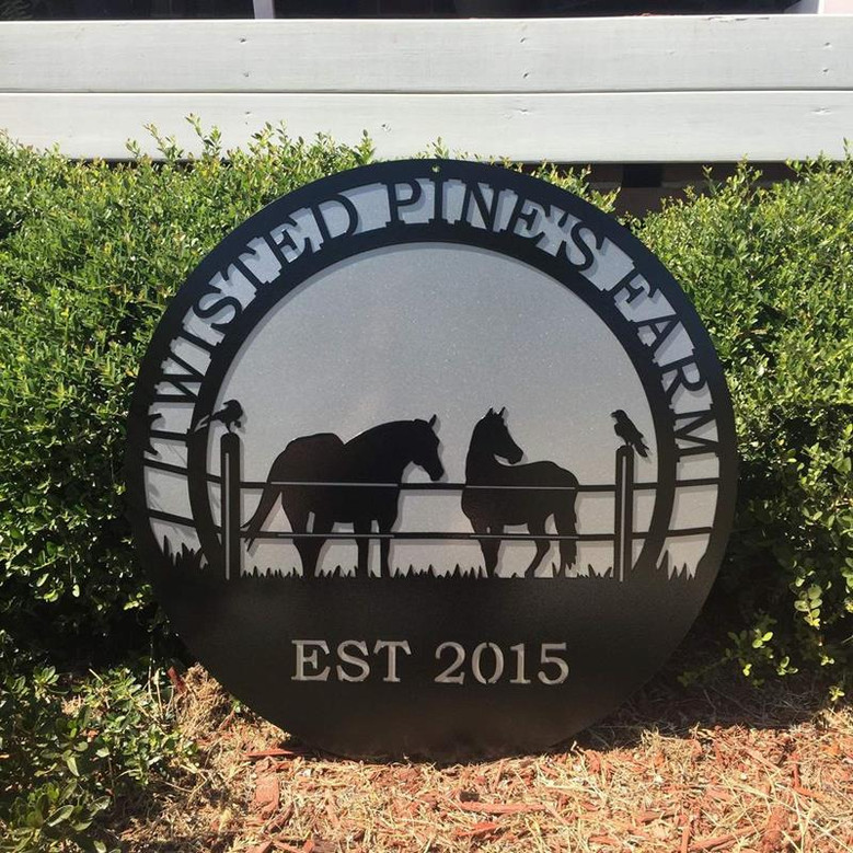 Personalized Horse & Raven Farm Sign Cut Metal Sign Metal Wall Art Metal House Sign