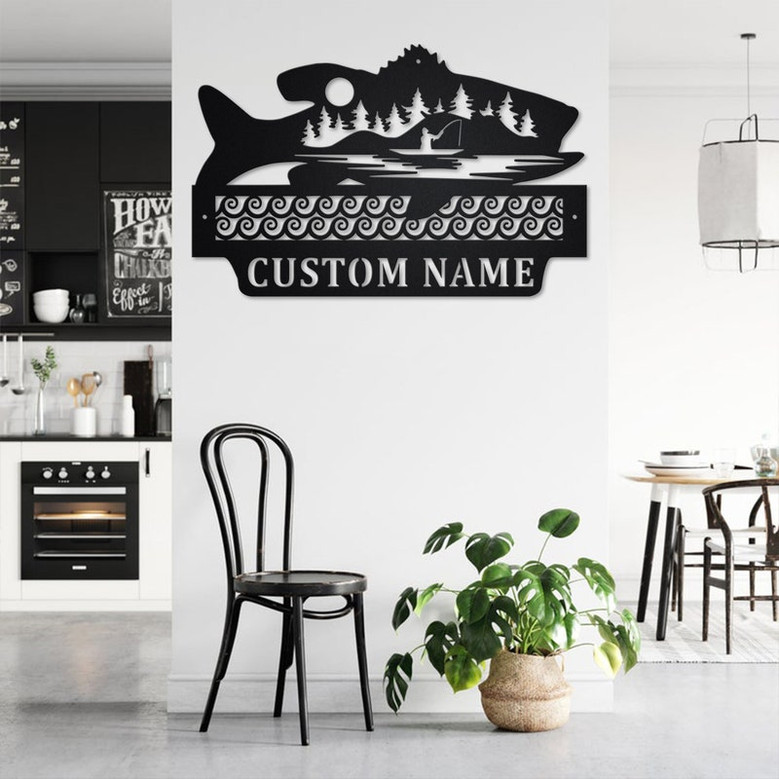 Custom Fishing Outdoor Metal Wall Art, Personalized Fisherman Name Sign Decoration For Room, Fishing Metal Home Decor, Custom Fishing
