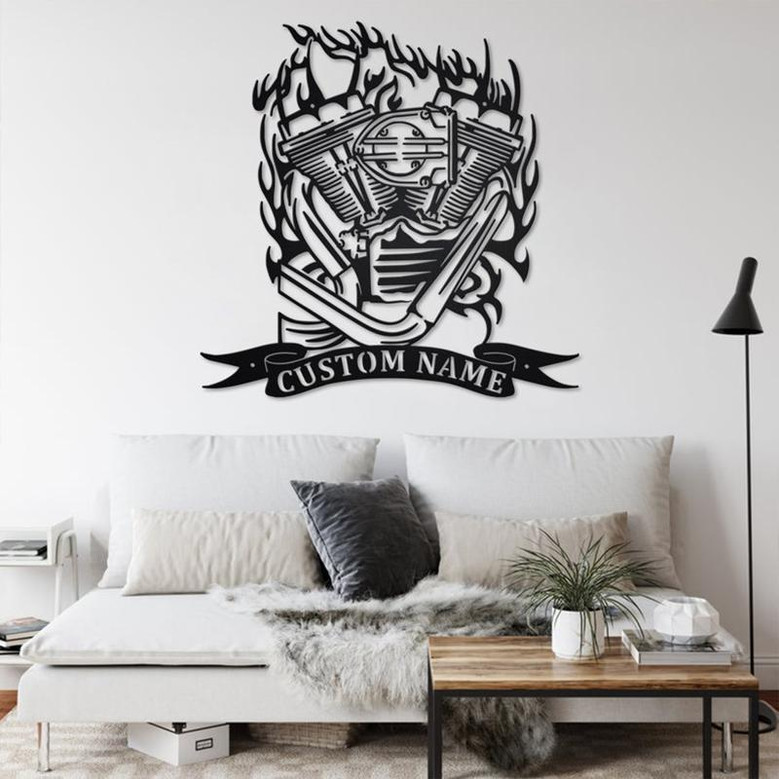 Custom Motorcycle Engine Metal Wall Art, Personalized Biker Name Sign Decoration For Room, Motor Mechanic Metal Home Decor, Custom Mechanic