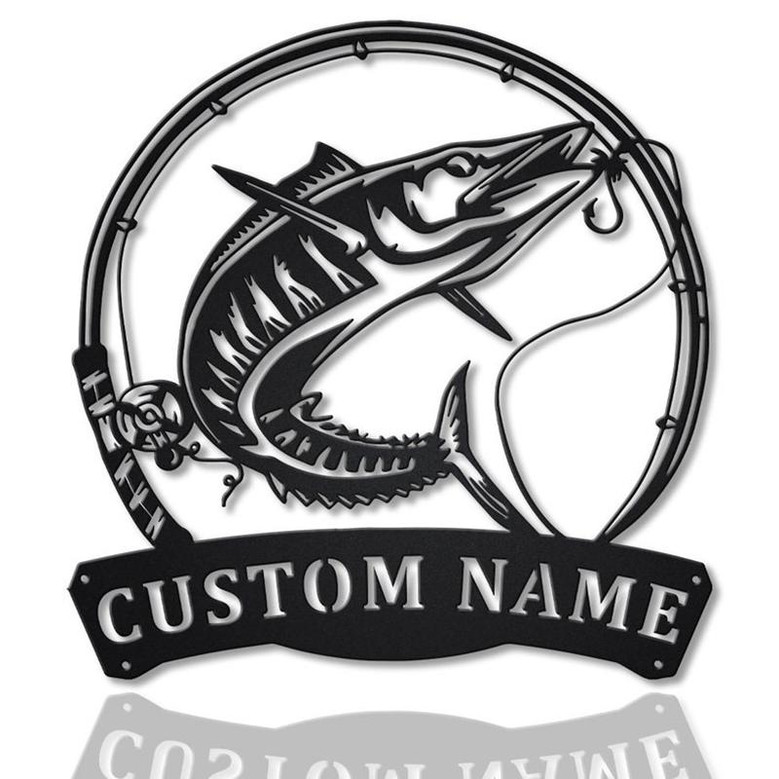 Personalized Wahoo Fishing Fish Pole Metal Sign Art | Custom Wahoo Fishing Metal Sign | Wahoo Fishing Gift | Decor Decoration |Birthday Gift
