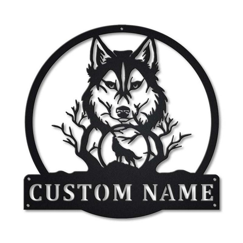 Personalized Wolf Monogram Metal Sign Art | Custom Wolf Monogram Metal Sign | Wolf Monogram Gifts Funny