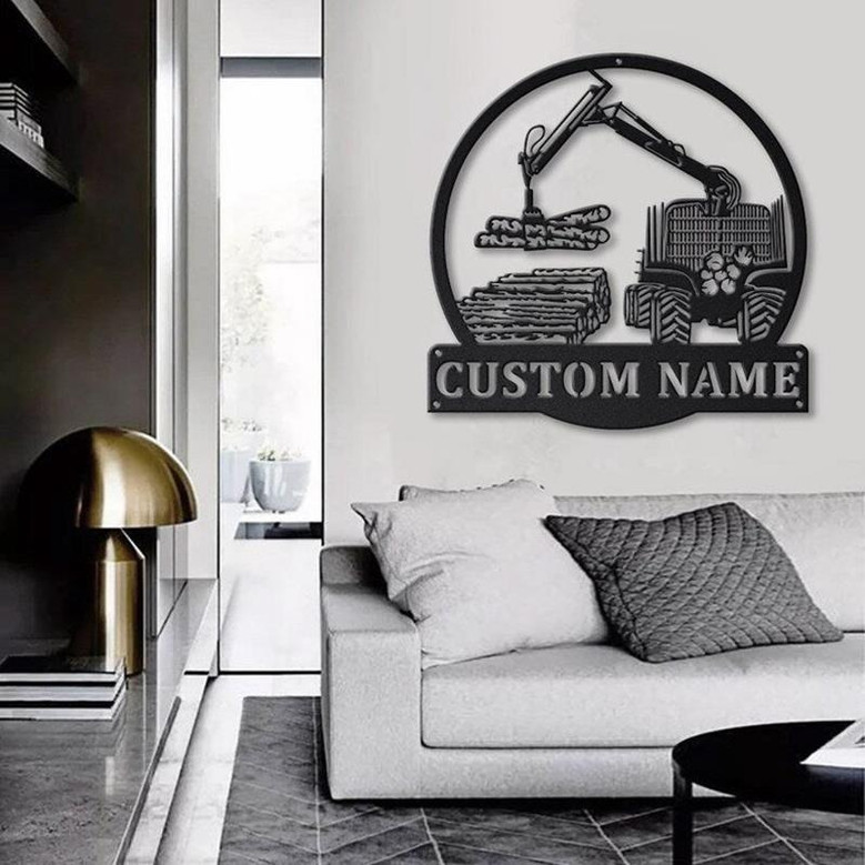 Personalized Logging Lumber Harvester Monogram Metal Sign Art | Custom Logging Lumber Metal Wall Art | Outdoor Metal Sign , Job Gift