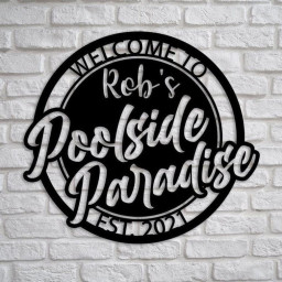 Personalized Poolside Cut Metal Sign Wall Custom Family Name Poolside Paradise Decor Metal Swimming Pool