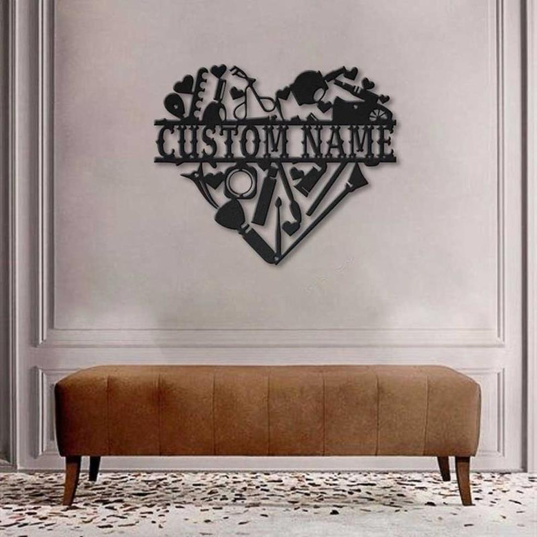 Personalized Makeup Room Monogram Metal Sign Art | Custom Makeup Room Monogram Metal Sign