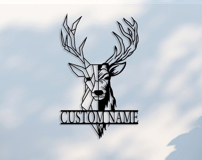 Personalized Metal Deer Head Sign, Custom Deer Antler Decor, Farmhouse Decor, Outdoor Large Sign