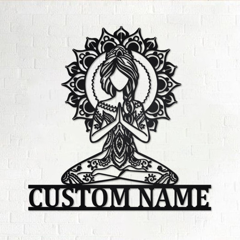 Custom Yoga Girl Mandala Metal Wall Art, Personalized Yoga Girl Name Sign Decoration For Room, Yoga Girl Metal Home Decor, Custom Yoga Girl