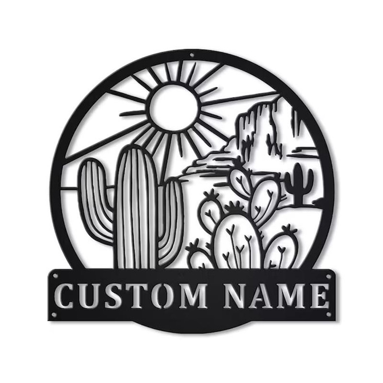 Cactus Monogram Metal Sign | Cactus Monogram Metal Wall Art | Housewarming Outdoor Metal Sign | Gifts Cactus Lover |