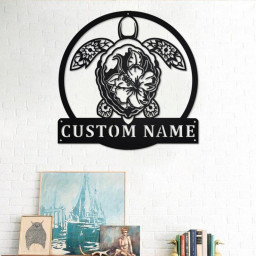 Turtle With Tropical Personalized Metal Sign | Turtle Metal Wall Art | Turtle Metal Wall Decor | Turtle Lover Gift | Turtle Lover | Turtle