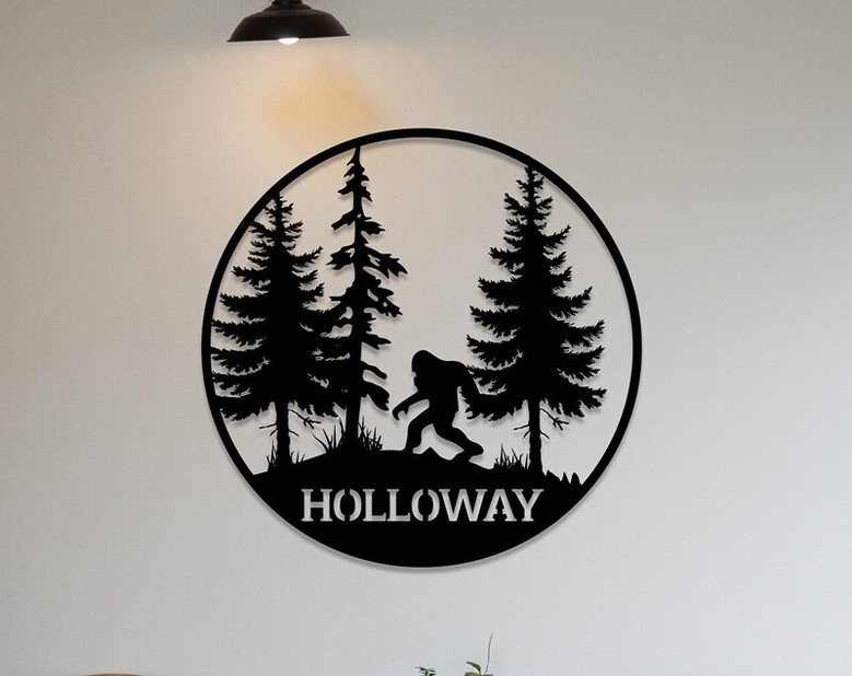 Personalized Metal Bigfoot Mountain Wall Sign, Sasquatch Custom Name Sign, Cabin Decor