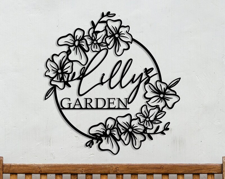 Your Name Metal Hanging Garden Sign, Custom Garden Wall Art, Personalized Gift, Outdoor Custom Decor