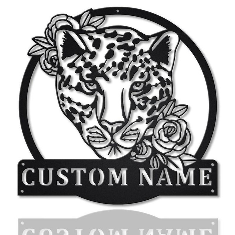 Personalized Leopard With Flower Metal Sign Art | Custom Leopard With Flower Metal Sign | Leopard Gift | Birthday Gift | Decor Decoration