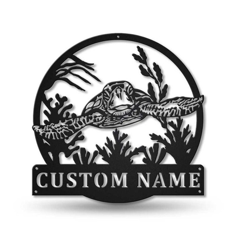 Personalized Sea Turtle Metal Sign Art v2 | Custom Sea Turtle Monogram Metal Sign | Sea Turtle Gifts | Decor Decoration