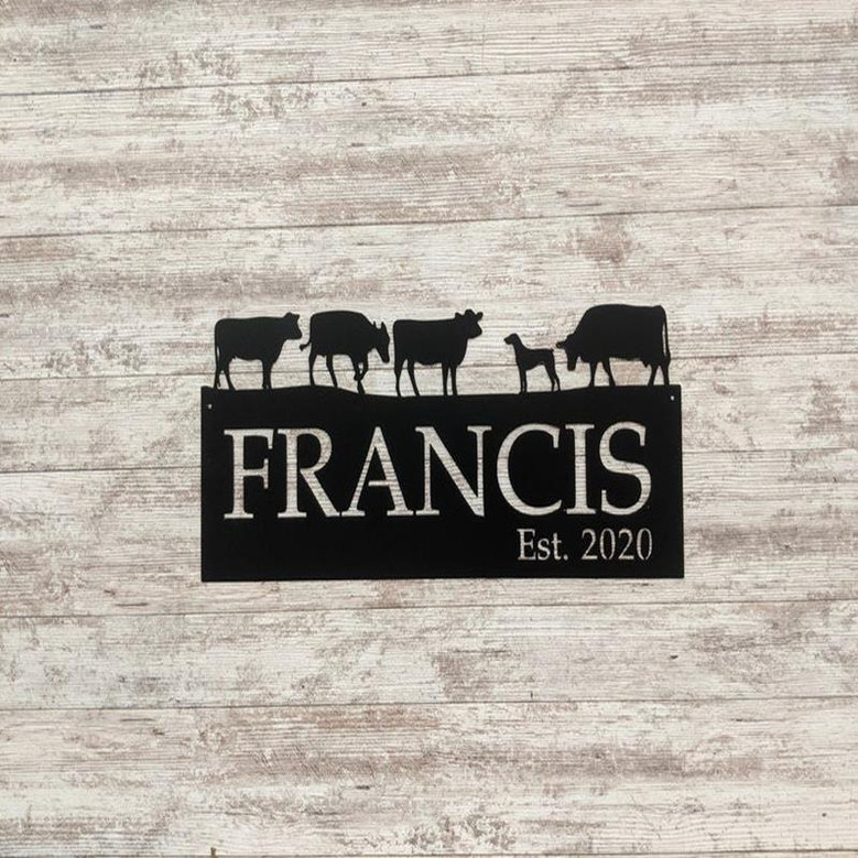 Farm Sign Personalized Sign With Your Name Rustic Steel Personalized Gift Cow Sign Custom Metal Sign Wall Decor Ranch Sign