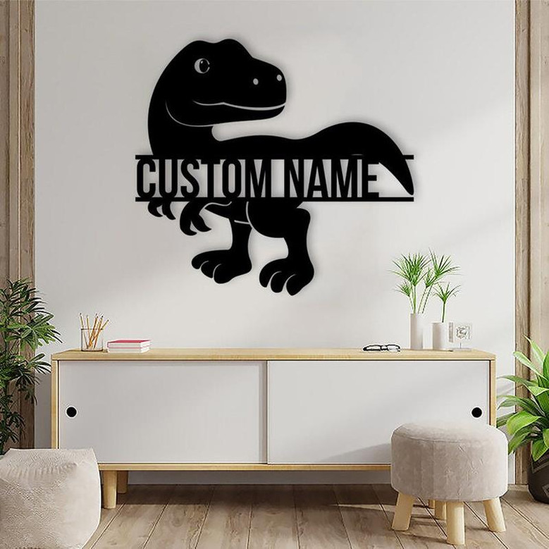 Personalized T-Rex Dinosaur Metal Sign, Funny Dino Skeleton, Kid Room Decor