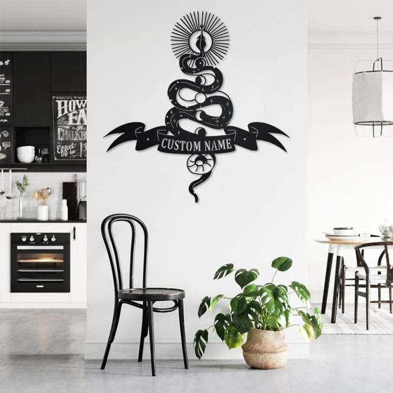 Custom Snake Moon Metal Wall Art, Personalized Snake Moon Name Sign Decoration For Room, Snake Moon Home Decor, Custom Snake Moon, Snake