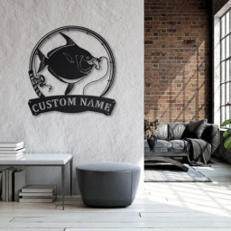 Personalized Opah Fishing Fish Pole Monogram Metal Sign Art , Opah Fishing Fish Metal Sign , Fishing Lover Sign Decoration For Living Room