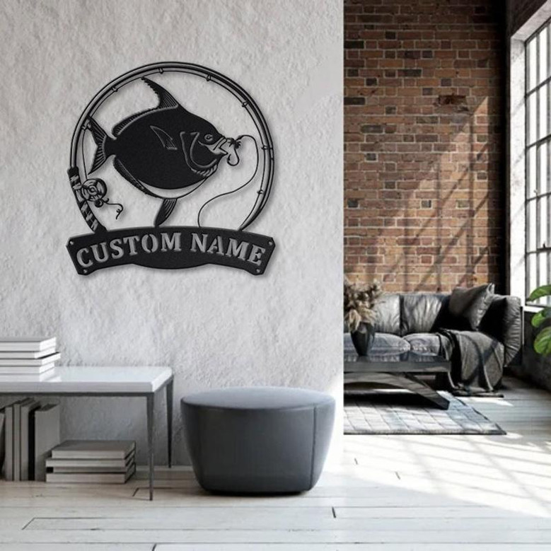 Personalized Opah Fishing Fish Pole Monogram Metal Sign Art , Opah Fishing Fish Metal Sign , Fishing Lover Sign Decoration For Living Room