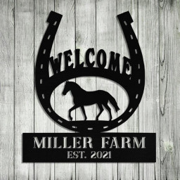 Personalized Metal Horse Hoof Shoes Sign Monogram Custom Outdoor Farm Farmhouse Ranch Stable Acres Wall Decor Art Gift