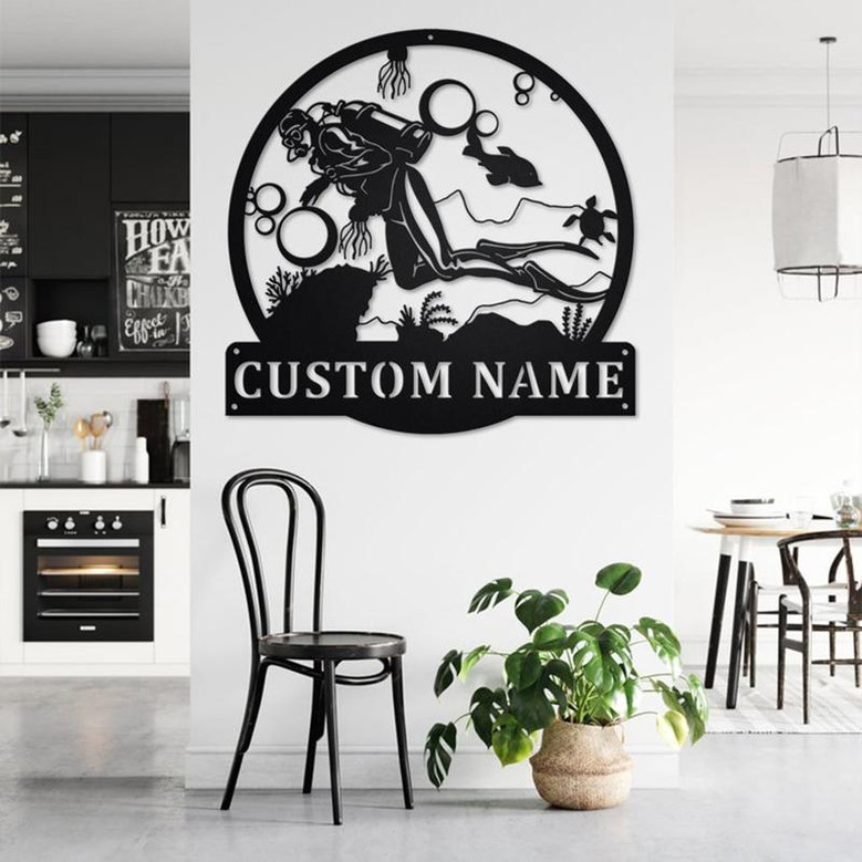 Custom Scuba Diver Metal Wall Art, Personalized Scuba Diver Name Sign Decoration For Room, Scuba Diver Home Decor, Custom Scuba Diver