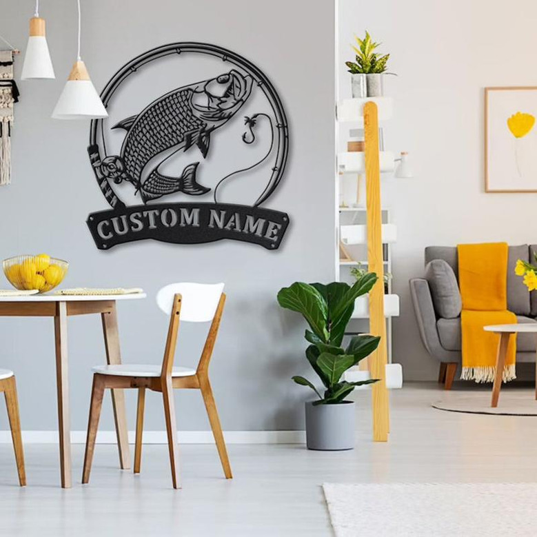 Personalized Atlantic Tarpon Fishing Fish Pole Metal Sign Art | Custom Atlantic Tarpon Fishing Metal Sign | Fishing Gift | Decor Decoration