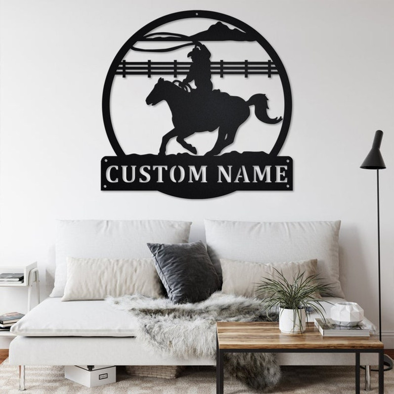 Custom Cowboy Roper Round Metal Wall Art, Personalized Cowboy Name Sign Decoration For Room, Cowboy Home Decor, Custom Cowboy, Cowboy Roper