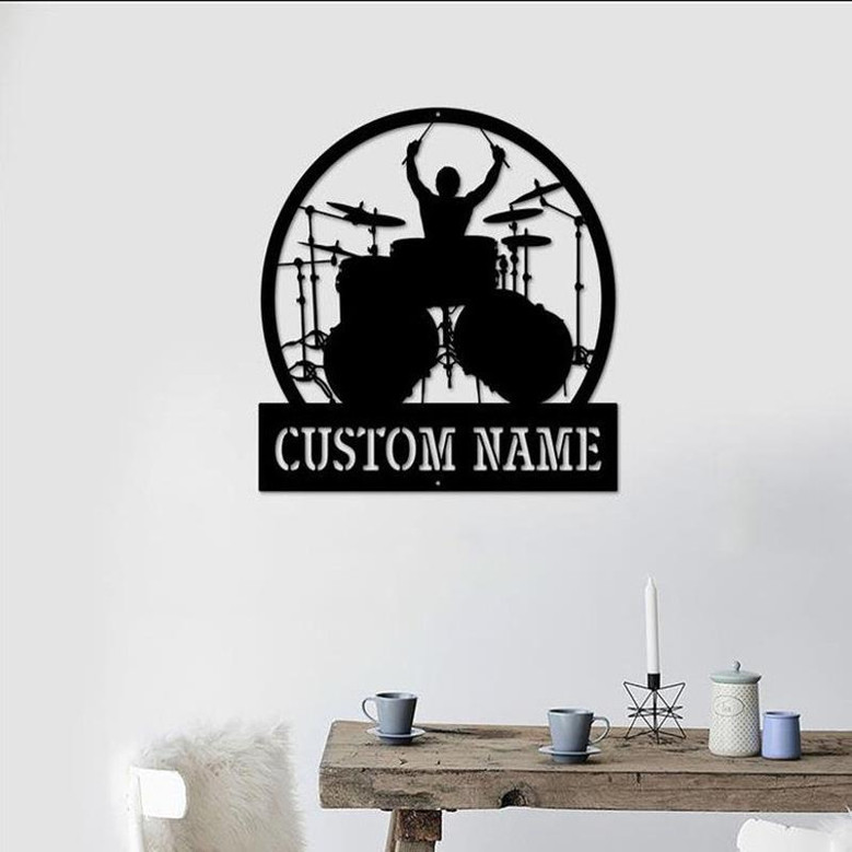 Drummer Metal Wall Art, Personalized Drummer Name Sign,Custom Drummer Decoration For Room