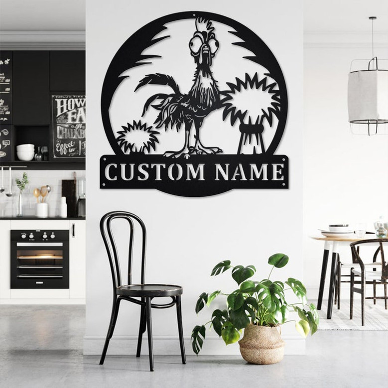 Custom Cockerel Crazy Metal Wall Art, Personalized Rooster Name Sign Decoration For Room, Rooster Home Decor, Custom Rooster