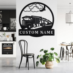 Custom Car Hauler Truck Metal Wall Art, Personalized Truck Driver Name Sign Decoration For Room, Car Hauler Truck Home Decor, Custom Truck