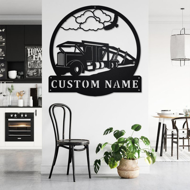 Custom Car Hauler Truck Metal Wall Art, Personalized Truck Driver Name Sign Decoration For Room, Car Hauler Truck Home Decor, Custom Truck