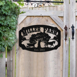 Personalized Metal Farm Sign Horse Cow Monogram Custom Outdoor Farmhouse Ranch Stable Barn Wall Decor Art Gift