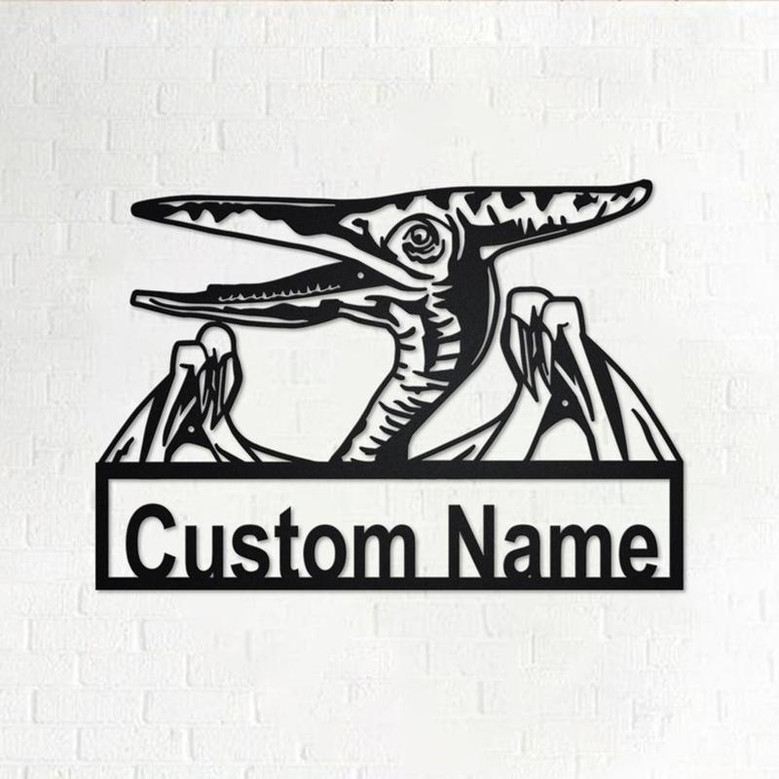 Custom Pterodactyl Dinosaur Metal Wall Art, Personalized Pterodactyl Dinosaur Name Sign Decoration For Room, Pterodactyl Dinosaur Home Decor