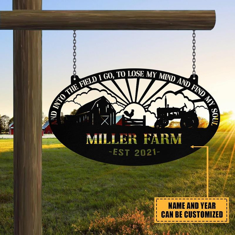 Personalized Metal Farm Sign Barn Rooster Tractor Monogram Custom Outdoor Farmhouse Entry Road Front Gate Wall Decor Gift