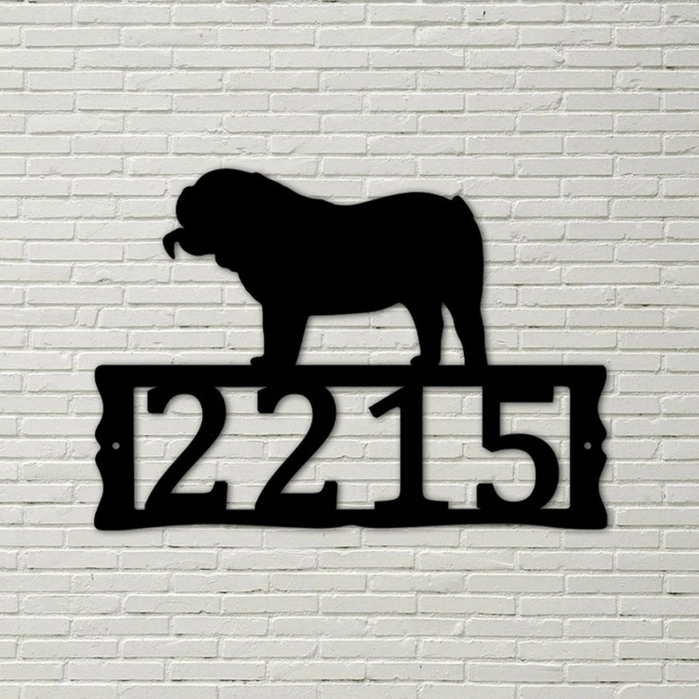 Dog House Numbers - English Bulldog Metal Address Plaque for House, Address Number, Metal Address Sign, House Numbers, Front Porch Address