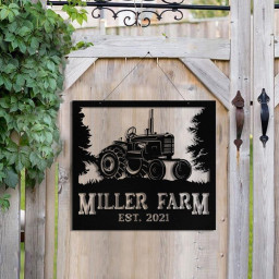 Personalized Metal Farm Sign Tractor Monogram Custom Outdoor Farmhouse Front Gate Ranch Stable Wall Decor Art Gift