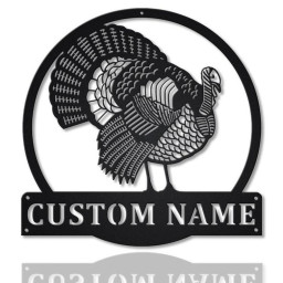 Personalized Turkey Bird Monogram Metal Sign, Custom Turkey Bird Metal Sign