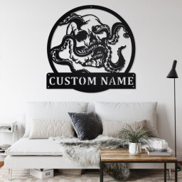Custom Octopus Skull Metal Wall Art, Personalized Octopus Name Sign Decoration For Room, Octopus Metal Home Decor, Custom Octopus