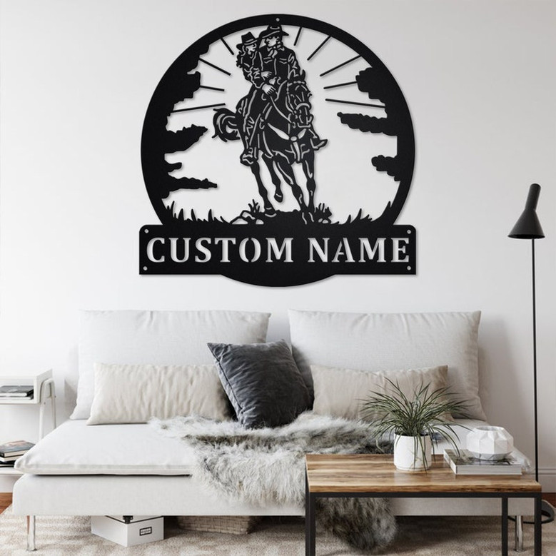 Custom Couple Cowboy Metal Wall Art, Personalized Cowboy Name Sign Decoration For Room, Cowboy Home Decor, Custom Cowboy, Couple Cowboy