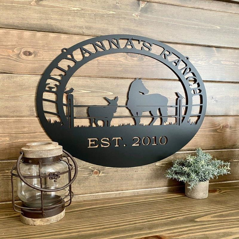 Mule & Horse Ranch Sign Rodeo Sign Metal Farm Sign Personalized Ranch Sign Farm Gate Sign Custom Metal Sign Christmas Gift