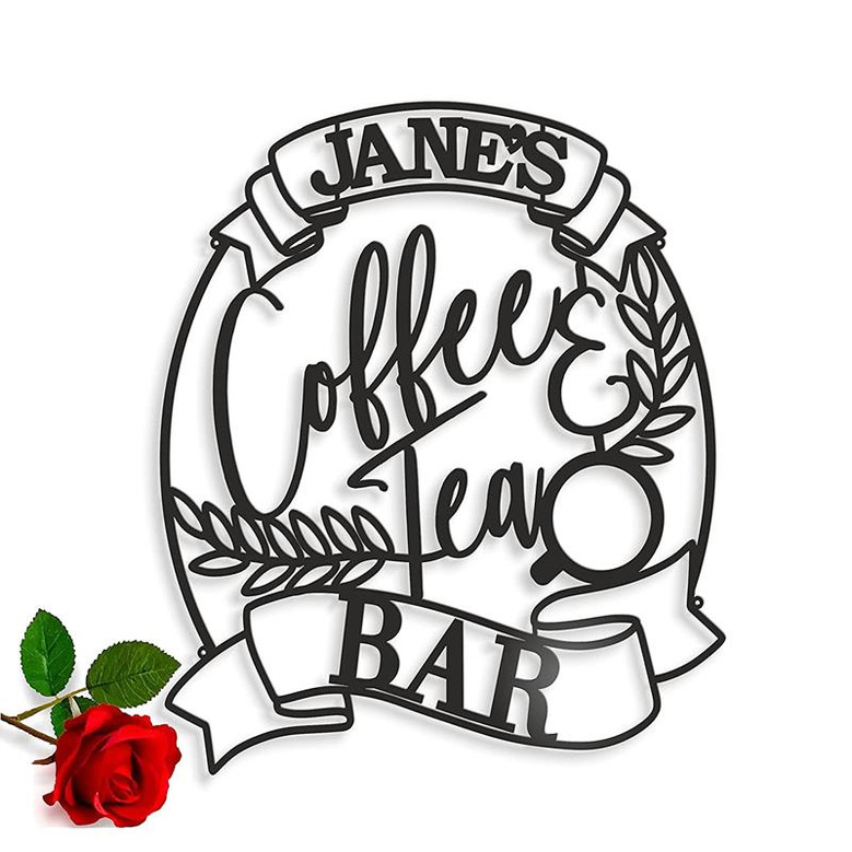 Personalized Coffee and Tea Bar Metal Name Sign Custom Laser Cut Cup Coffee Housewarming Gift