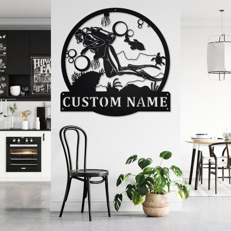 Custom Scuba Diver Metal Wall Art, Personalized Scuba Diver Name Sign Decoration For Room, Scuba Diver Home Decor, Custom Scuba Diver
