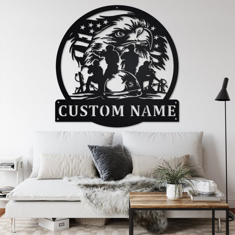 Custom US Patriotic Eagle Soldier Player Metal Wall Art, Personalized Soldier Name Sign Decoration For Room, Soldier Metal Home Decor
