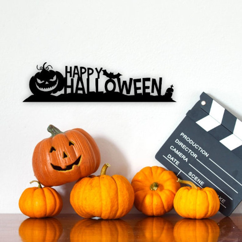 Happy Halloween Metal Sign Decor-Happy Halloween Metal Sign Laser Cut-Happy Halloween Welcome Sign-Halloween Pumpkin Bat Sig-halloween Gift