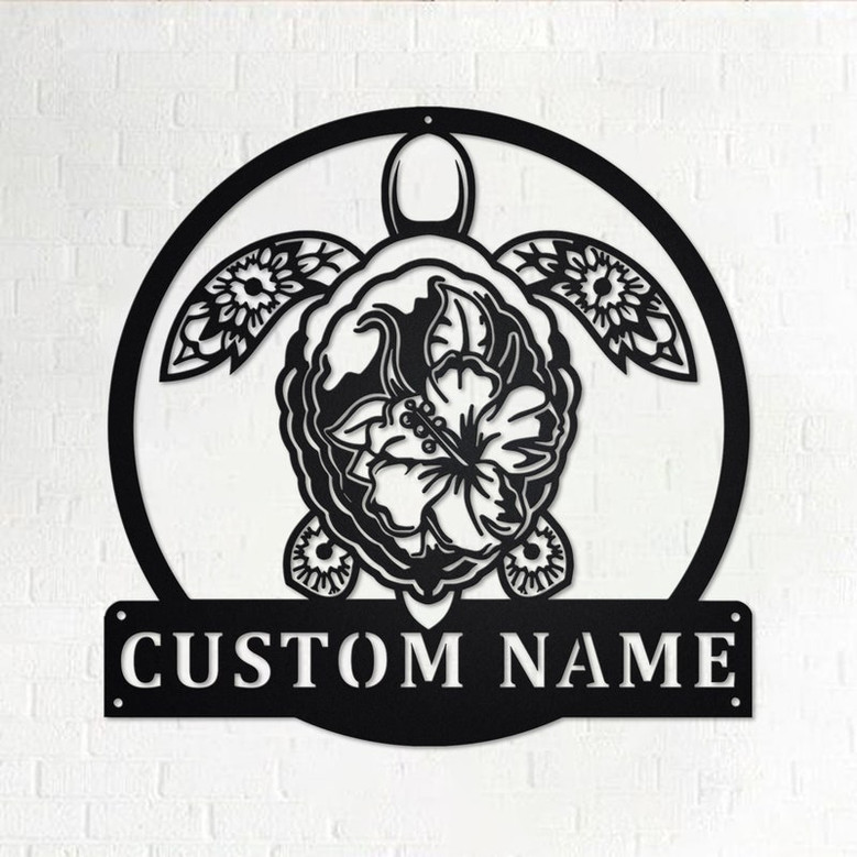 Turtle With Tropical Personalized Metal Sign | Turtle Metal Wall Art | Turtle Metal Wall Decor | Turtle Lover Gift | Turtle Lover | Turtle